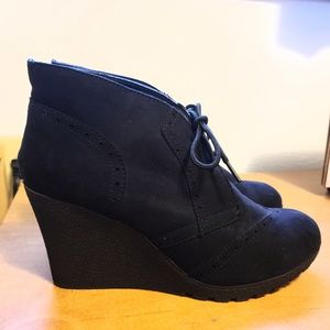 Black Suede Wedge Booties 3"